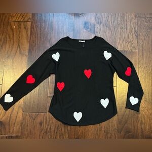 NWT Britney Black Cashmere Blend Sweater with Red and White Heart Accents - XL